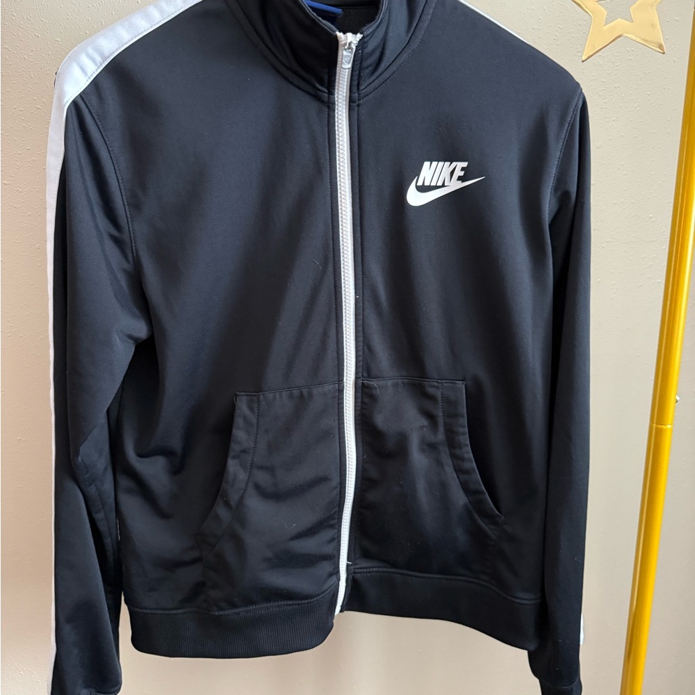 Nike Black Track Jacket Size M Full Zip White Stripe Swoosh Logo